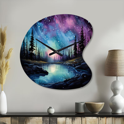 Aurora Borealis Dancing Lights VI - Horloges murales asymétriques en métal Aurora Borealis