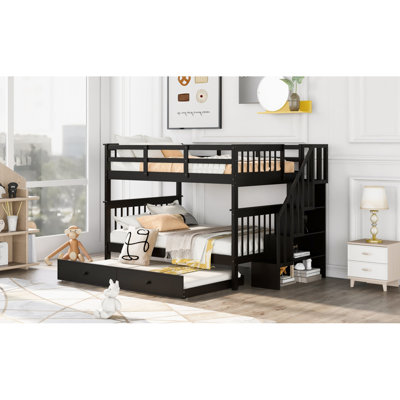 Stairway Full-Over-Full Bunk Bed With Twin Size Trundle, Storage And Guard Rail For Bedroom, Dorm - Espresso(OLD SKU :LT000210AAP)