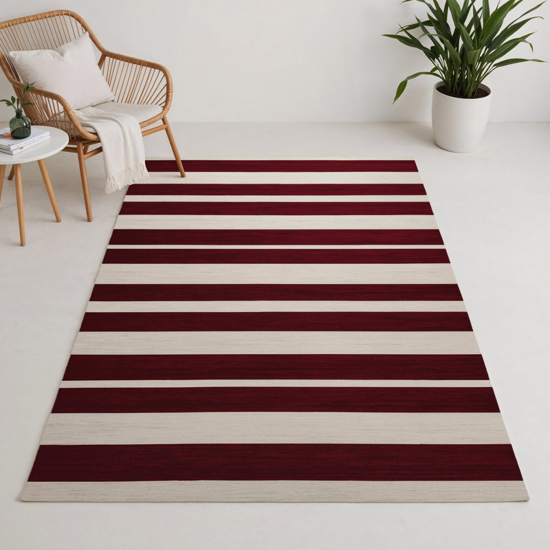 Tapis intérieur / extérieur rouge HorizontalStripes, Rectangle 9 pi x 12 pi