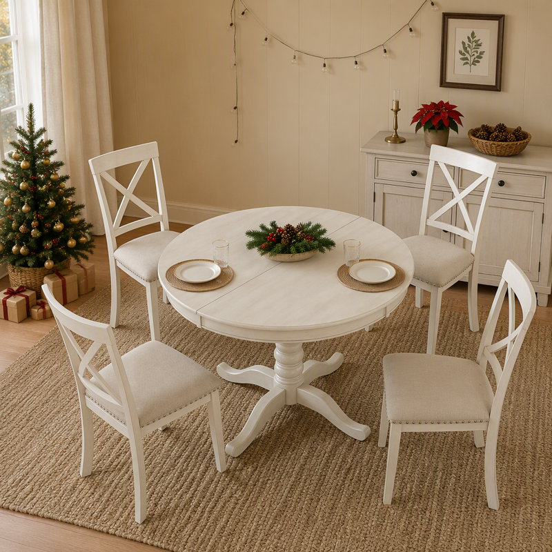 Stylish 5 Piece Dining Table Set With Round Table And 4 Comfortable Kitchen Room Chairs, Perfect For Family Gatherings And Dining Delights.