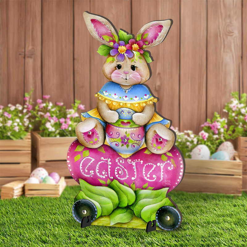 Décoration de jardin de Pâques fabriquée à la main - décoration extérieure de lapin rustique - panneau de jardin printanier