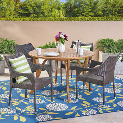Caban 4 - Person Acacia Solid Wood Patio Dining Set Round Table