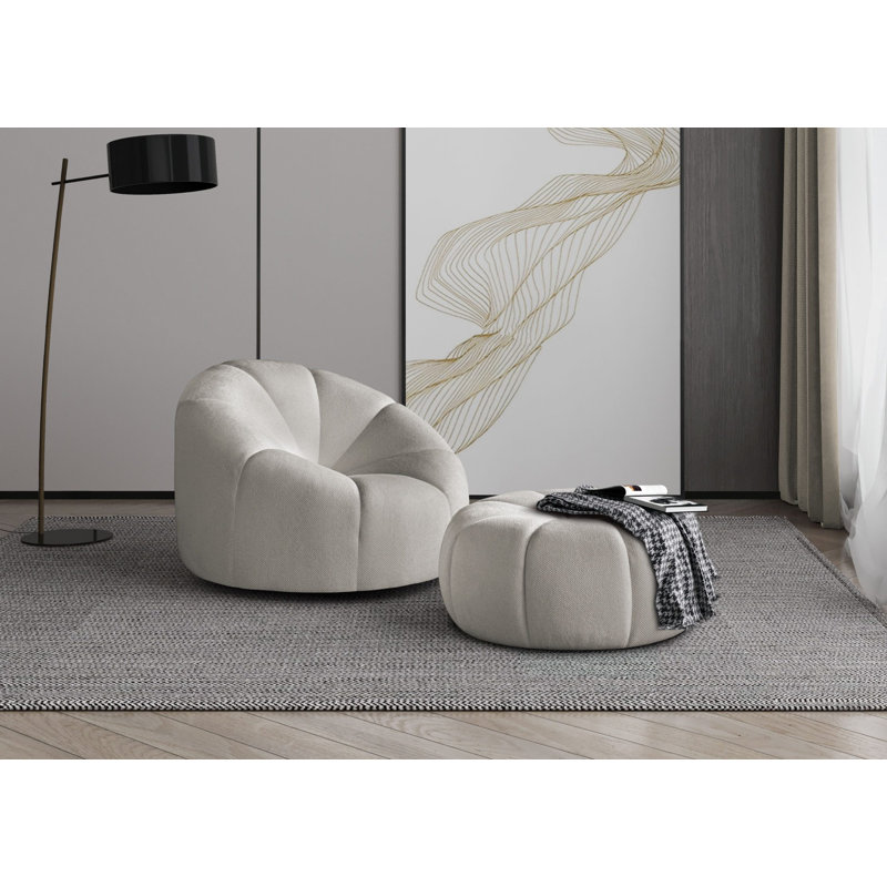 Coumas Upholstered Swivel Accent Chair, Beige Polyester Blend