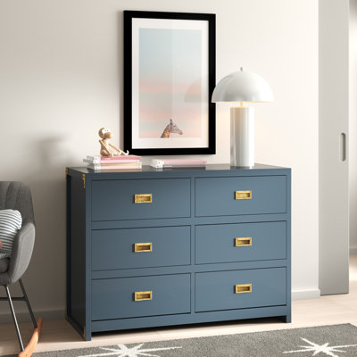 Modern Hubble 6-Drawer Double Dresser in Graphite Blue for Bedroom