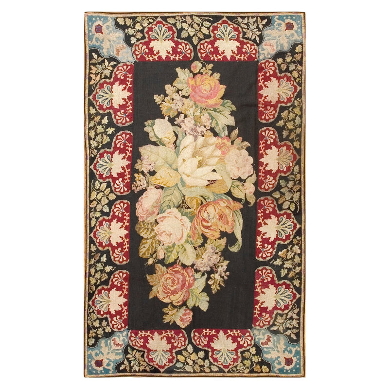 Tapis en laine tissé à plat 1818s Black Roses
