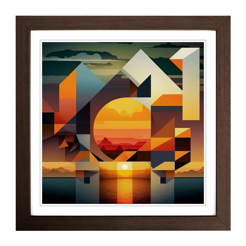 Sunset Cubism - Single Picture Frame Print on Wood, Walnut
