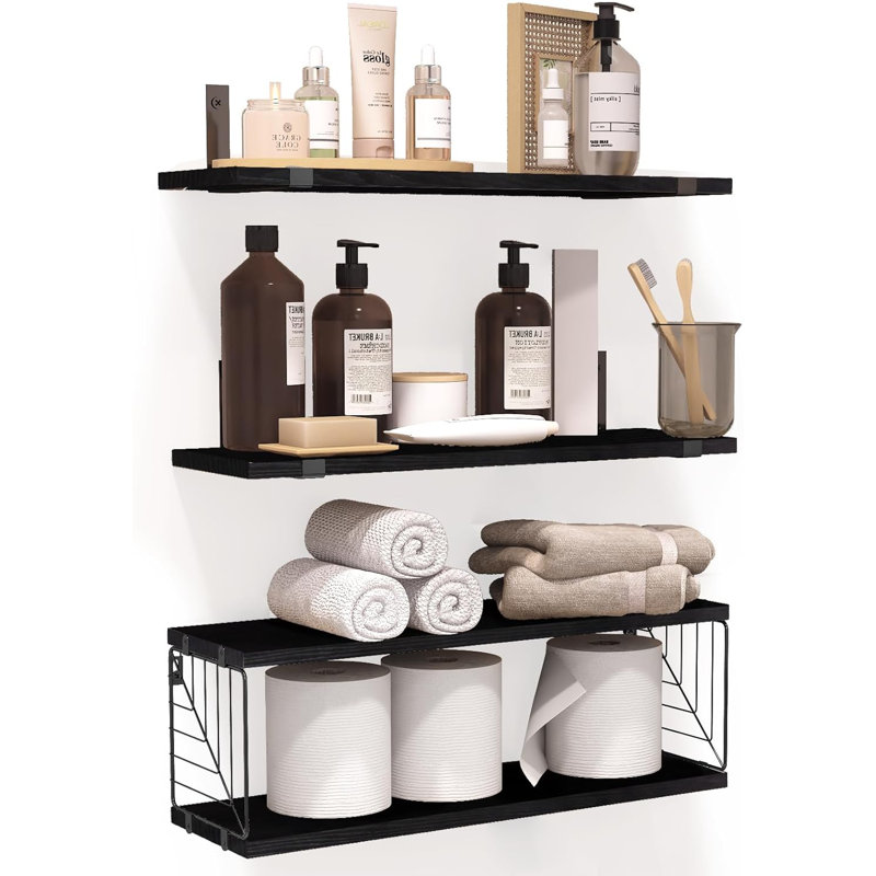 3+1 Tier Bathroom Floating Shelves Over Toilet, 15.8In Farmhouse Rustic Wood Shelves, Wall Decor For Bathroom, Living Room,Bedroom And Kitchen