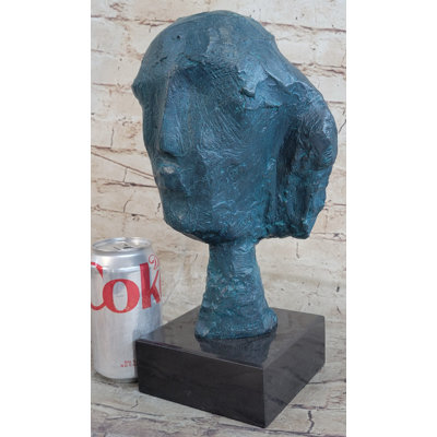 A Line Through Time Abstract Modern Artwork Female Bust Green Patina Bronze Statue