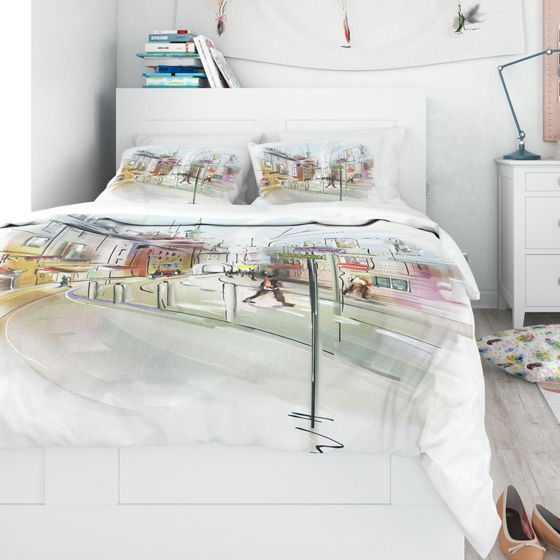 Ensemble de housse de couette designart colorée "of city", Housse simple + 1 taie décorative