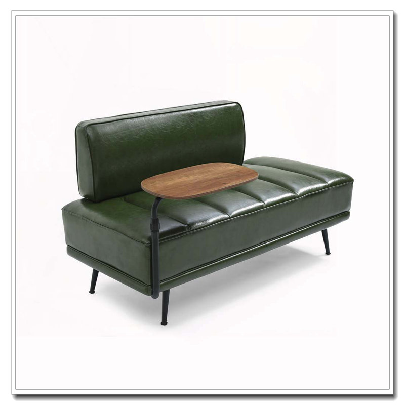 Banc de bout moderne de 55 po de large avec revêtement en similicuir et table d'appoint, Vert