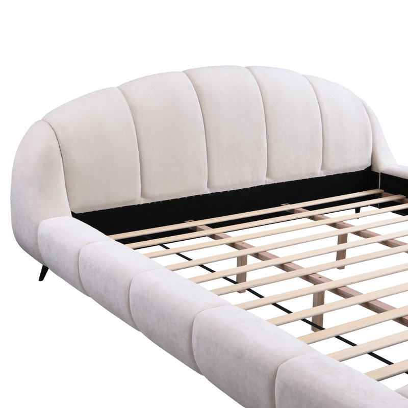 Très grande tête de lit et pied de lit en chenille tapissier très grand, lits en forme de coquillage, beige