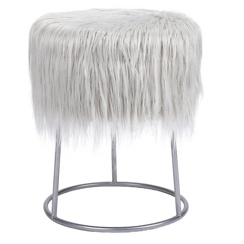 Repose-pieds avec rangement en fausse fourrure 13,8 po BirdRock Home, Fausse fourrure grise, Argent