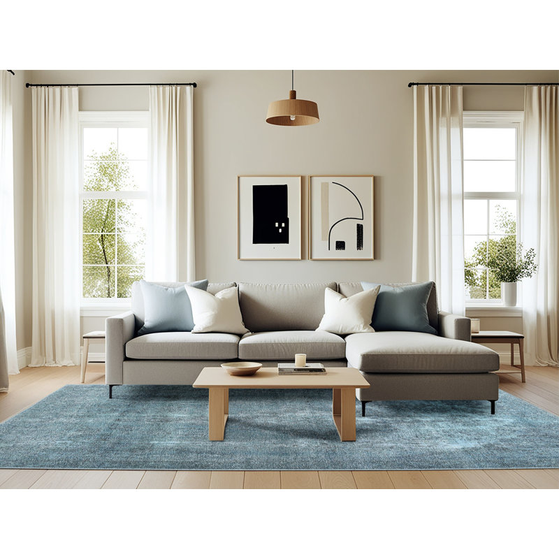 Tapis oriental bleu / gris, Rectangle de 6 pi x 9 pi