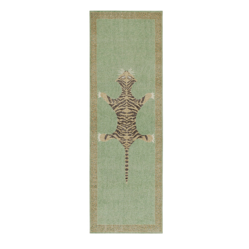 Distressed Homage Hand Knotted Wool Animal Print Area Rug, Runner 3' x 8'