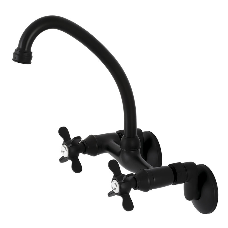 Kingston Brass KS114C Essex 6-Inch Adjustable Centre Wall Mount Kitchen Faucet, Polished Chrome, Matte Black
