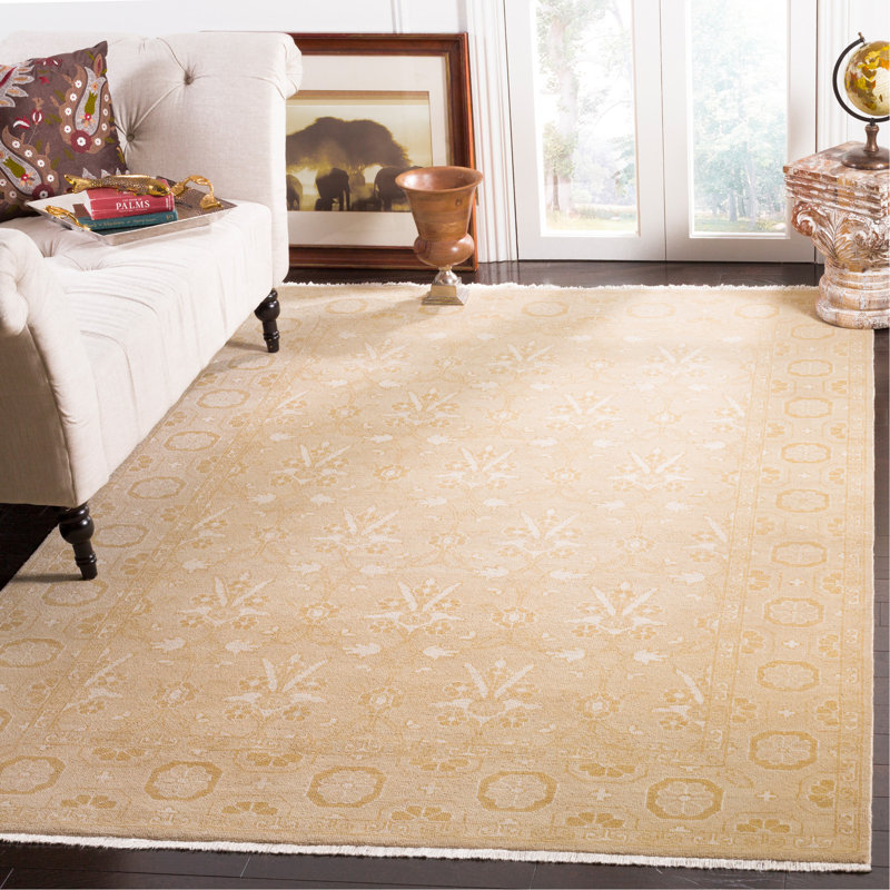 Tapis oriental beige en laine / coton noué à la main Ajanea, Rectangle 8 pi x 10 pi