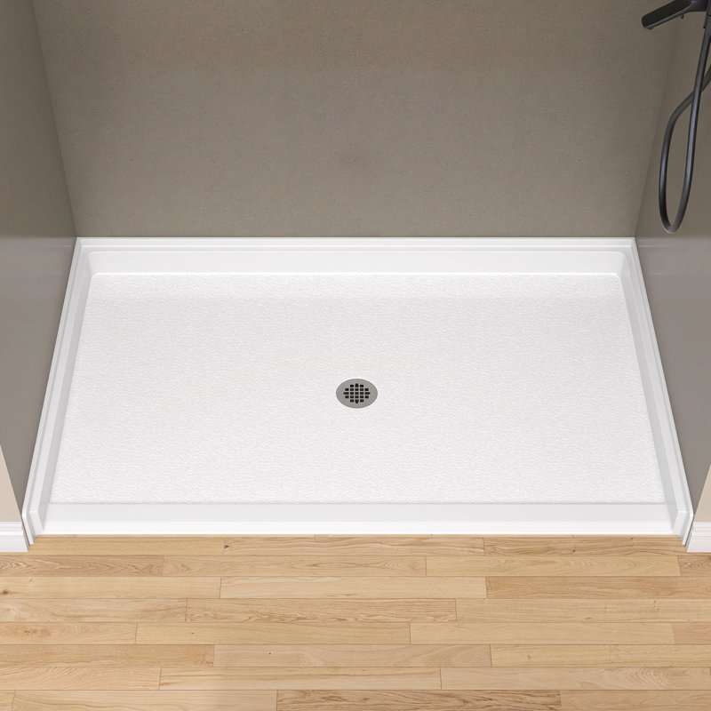 62'' W X 38'' D Acrylic Alcove White Shower Pan Single Threshold ADA Shower Base Rectangular Centre Drain Shower Tray with Non-slip Design