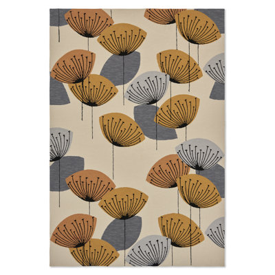 Floral Area Rug in Beige/Yellow/Gray