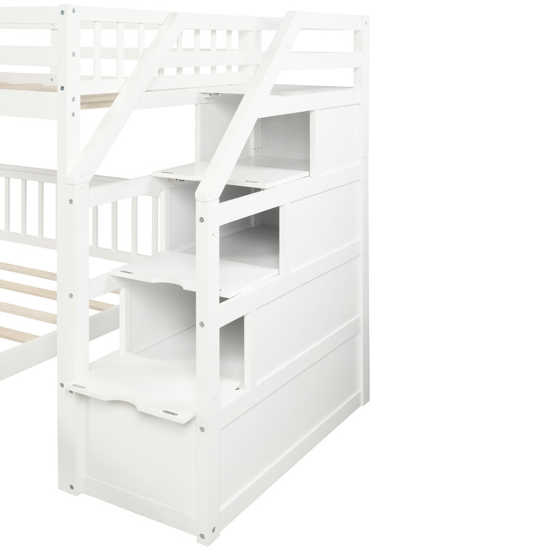 Lit mezzanine simple au dessus d'un lit double blanc, escalier et lit de rangement bénéfique, White