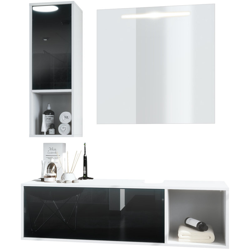 Jezelle Bathroom Storage Furniture Set, High-gloss black, No washbasin, no tap