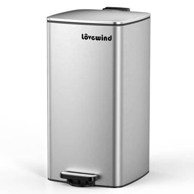 Stainless Steel Kitchen Trash Can with Lid, Footstep Garbage Can for Kitchen Bedroom Home Office,8 Gallon/30 L