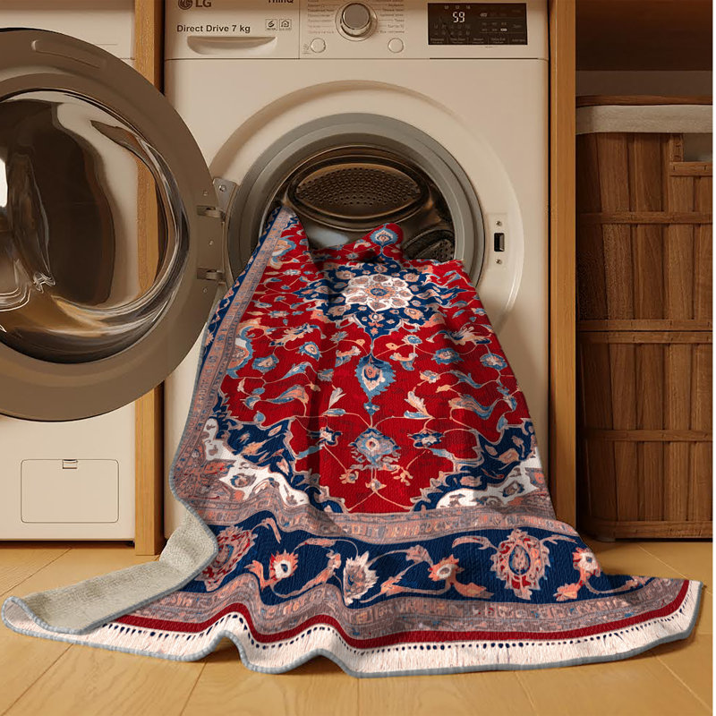 Tapis brun Tabriz lavable à la machine, Carré 5 pi
