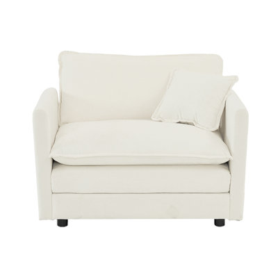 Chaises d'appoint hautes en chenille de 2, siège de salon blanc, avec coussin décoratif, base en bois massif, fauteuil confort 2, structure latérale, revêtement respirant, rembourrage en éponge pour une assise confortable