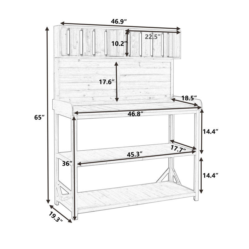 Grande table de rempotage d'extérieur 65 po rustique 65 po, poste de travail de jardin avec 4 tablettes de rangement et crochets latéraux, vert forêt