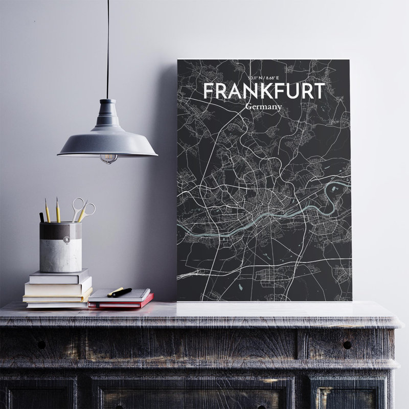 Carte de Francfort, impression graphique contrastée, Gris / noir, H 27,6 po x l 19,7 po