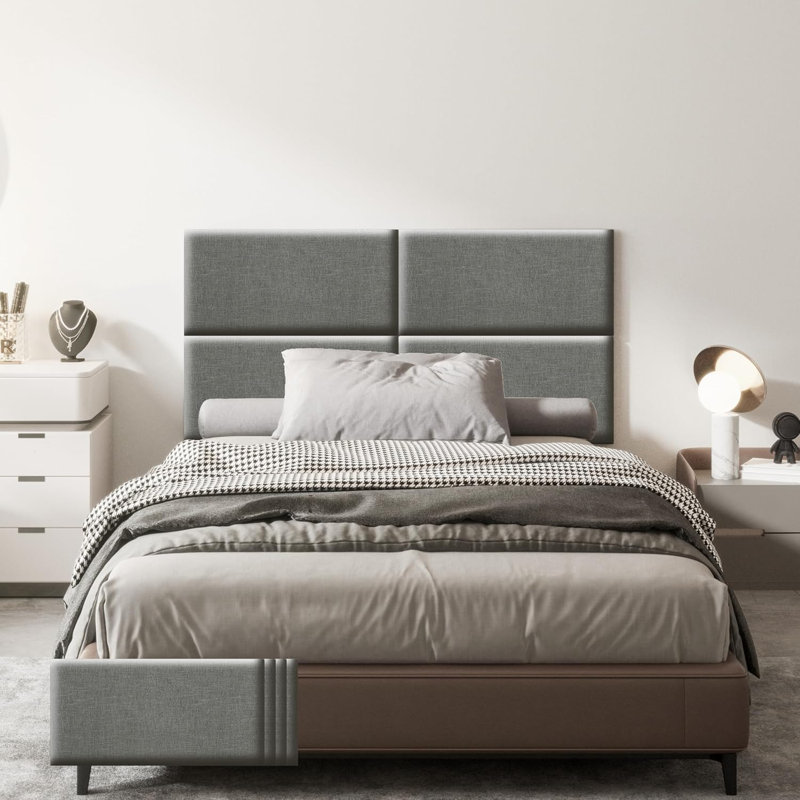 Panneau mural rembourré pelez et collez en mélange de polyester gris texturé, H 11,9 po x l 23,6 po