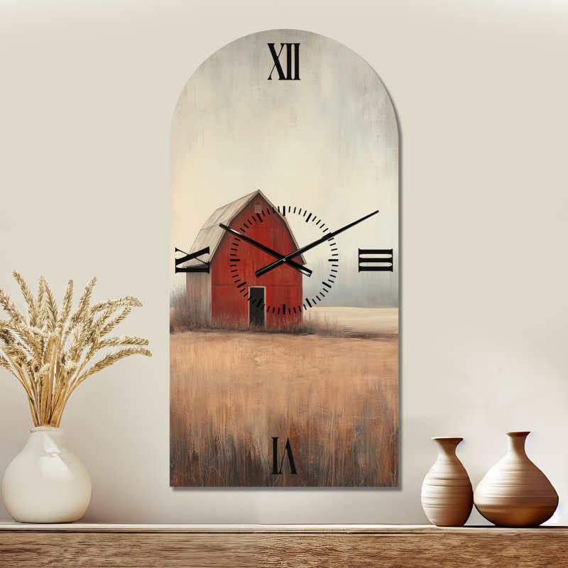 Horloge murale rustique en métal de style grange rouge - style ferme, H 39 po x l 19 po - Arche