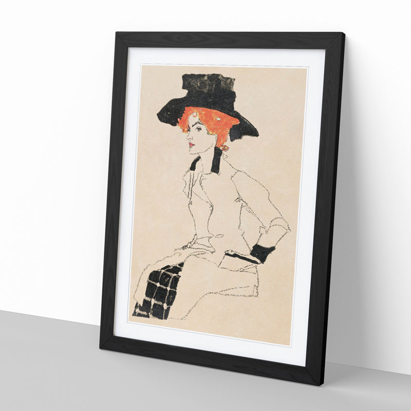 Portrait of a Woman Vol.2 by Egon Schiele - Picture Frame Painting, 36cm H x 27cm W x 2cm D, Black Framed