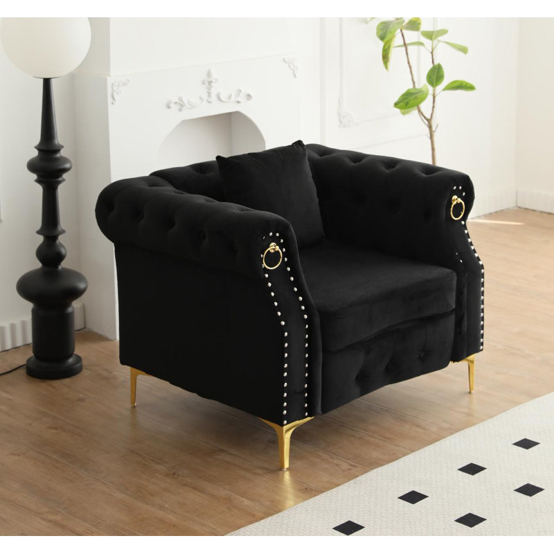 Fauteuil rembourré avec pieds en métal, Noir