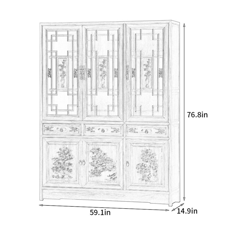 Bibliothèque standard en bois massif H 76,8 po x l 59,1 po Millicent, (3 tablettes) H 76,8 po x l 59,1 po x P 14,9 po