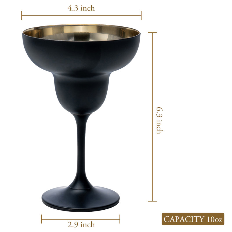 Raffin Stemware Wine Margarita Drinking Glasses, Black