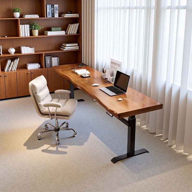 Rectangular solid wood height-adjustable desk, 29.5" H x 70.87" W x 27.56" D