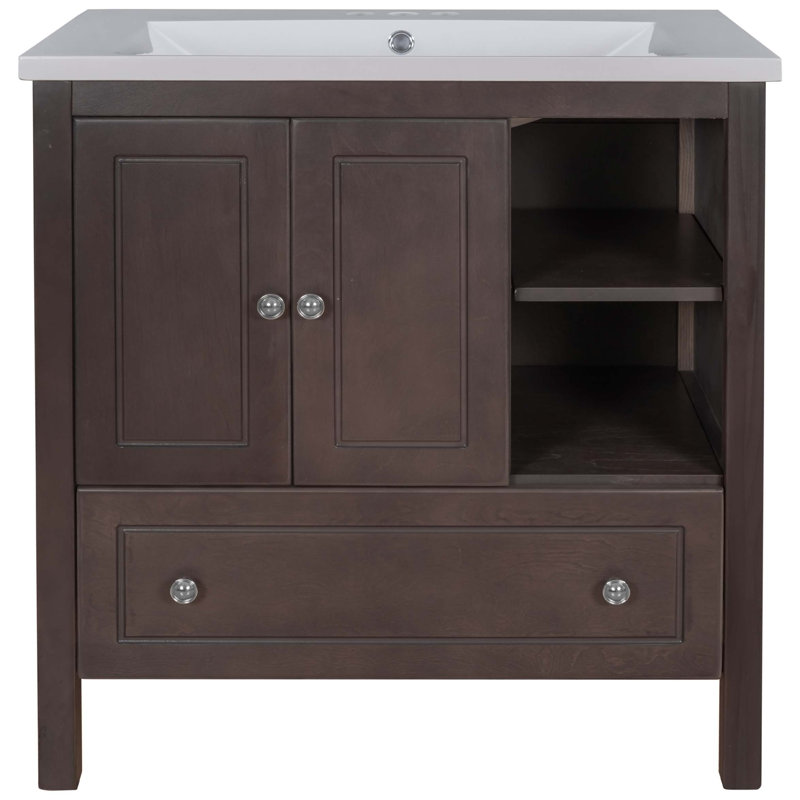 Meuble-lavabo 30 po avec lavabo et rangement, Brun