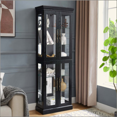 Élégante vitrine vitrée éclairée - Rangement à cadre en bois pour le salon, la cuisine et le garde-manger - Ampoule incluse - Idéal pour le vin, les jouets et les objets de collection