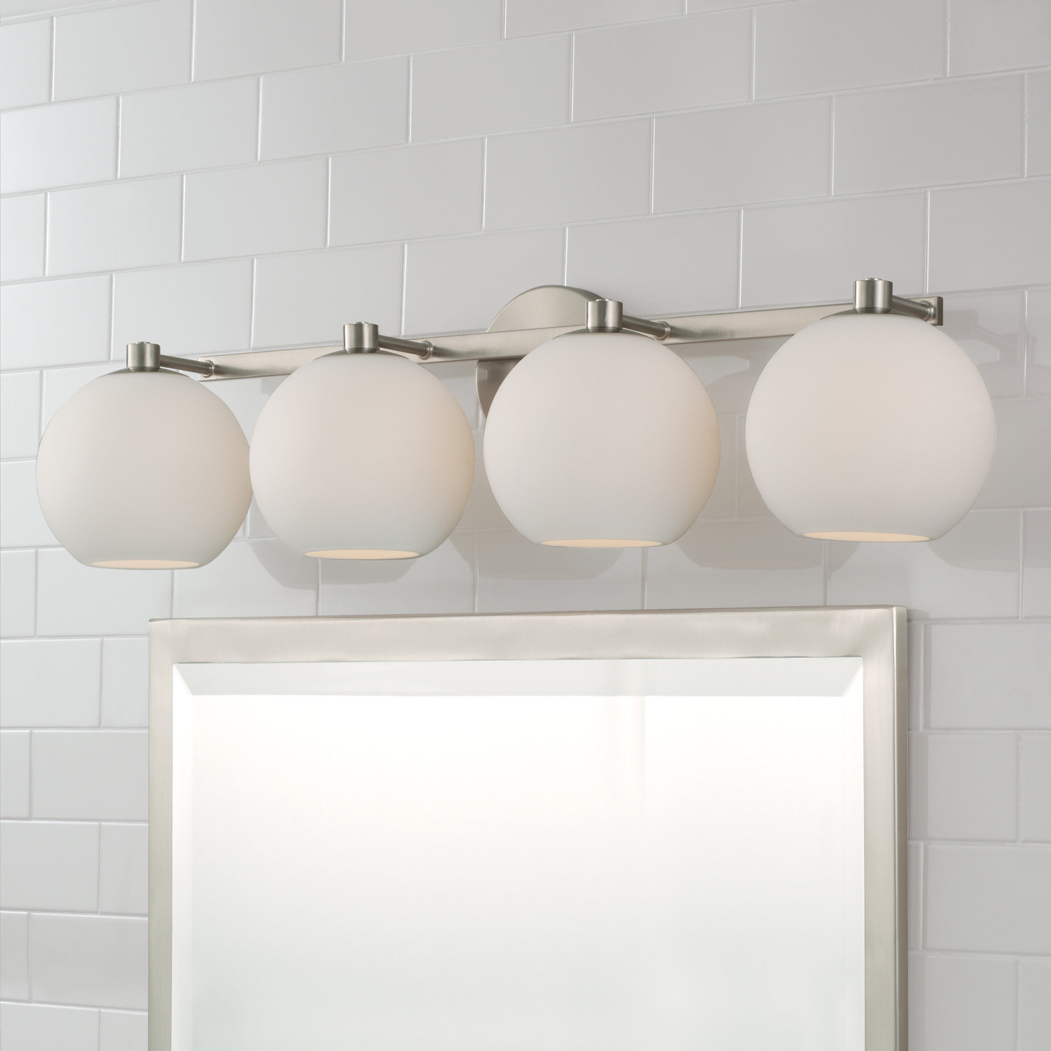 Ansley 4 Light Frosted Dimmable Vanity Light, Brushed Nickel