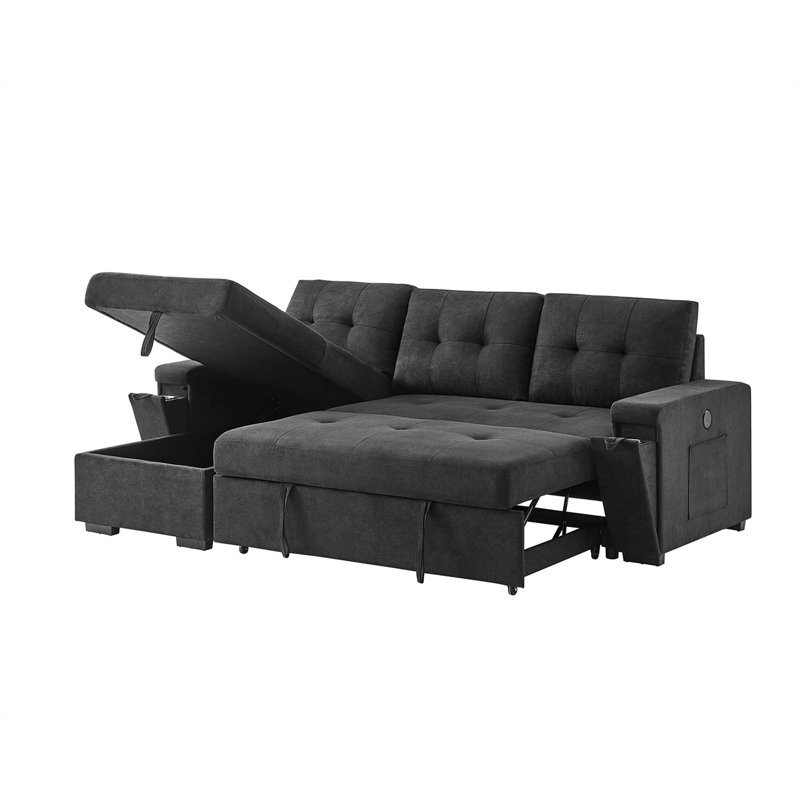Reversible Sleeper Sectional Sofa with Storage Chaise and USB Charging
