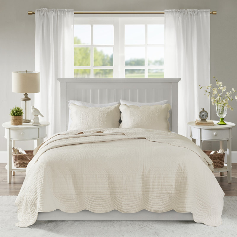 Cream Microfiber Reversible Scalloped Edge Daybed Cover Set