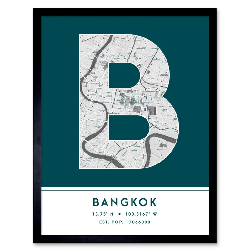 Bangkok City Map Bangkok Thailand City Map Teal - Single Picture Frame Typography