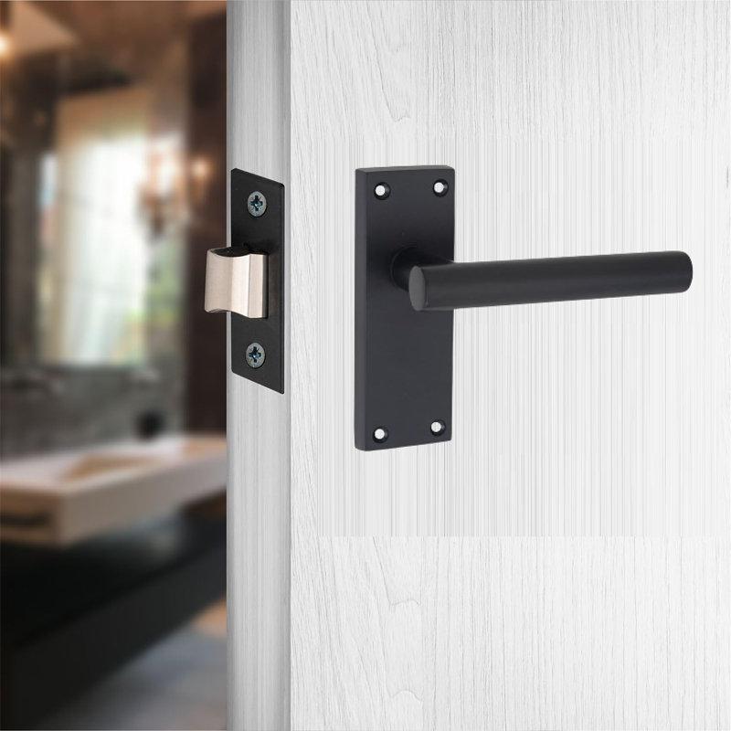 1 Pair Victorian Straight T-Bar Door Handles Latch in Matt Black Finish - 120mm x 40mm Backplate