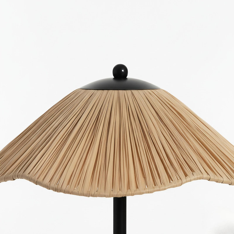 Lampe de table en grain de bois massif Farmhouse Chic - Lampe de chevet à chevet en rotin - Décoration vintage