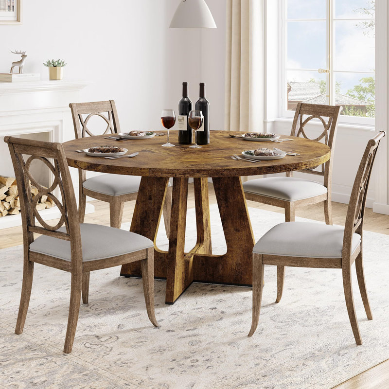 Round Dining Table, 47 Inch Round Dinner Table For 4, Brown
