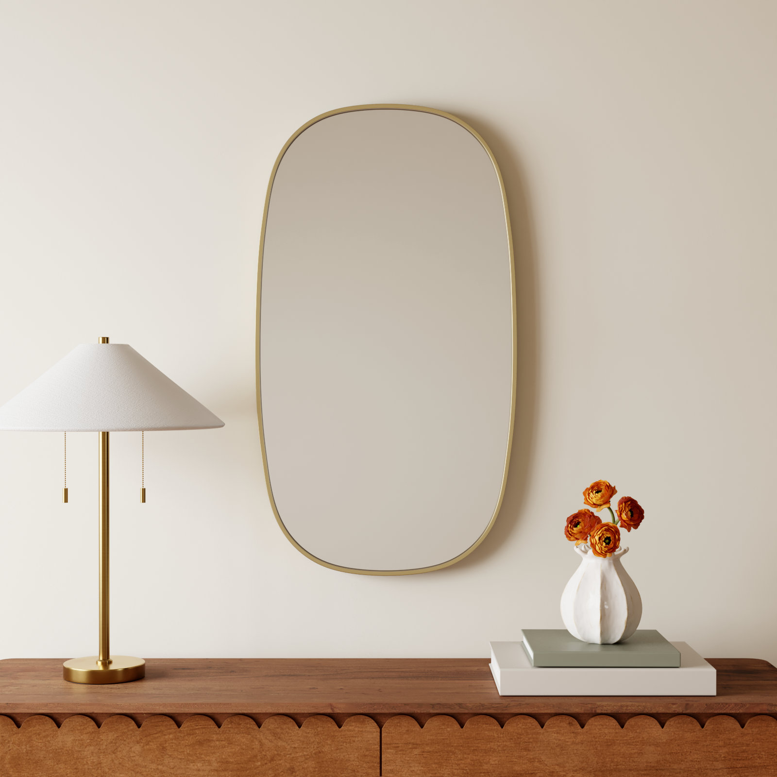 Sabine Metal Curved Oval Wall Mirror, Brass, 36" x 20"