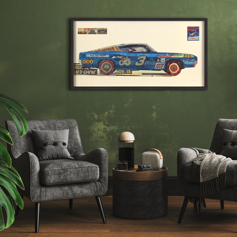 «Muscle Blue Car», impression dimensionnelle encadrée sous verre