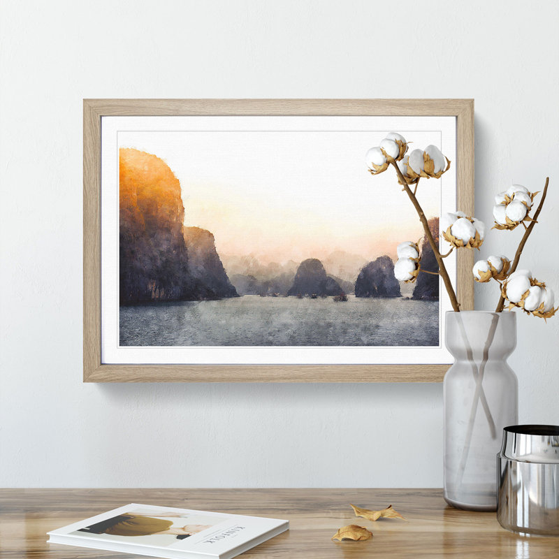 Ha Long Bay in Vietnam - Picture Frame Painting Print, 24cm H x 33cm W x 2cm D, Oak Framed