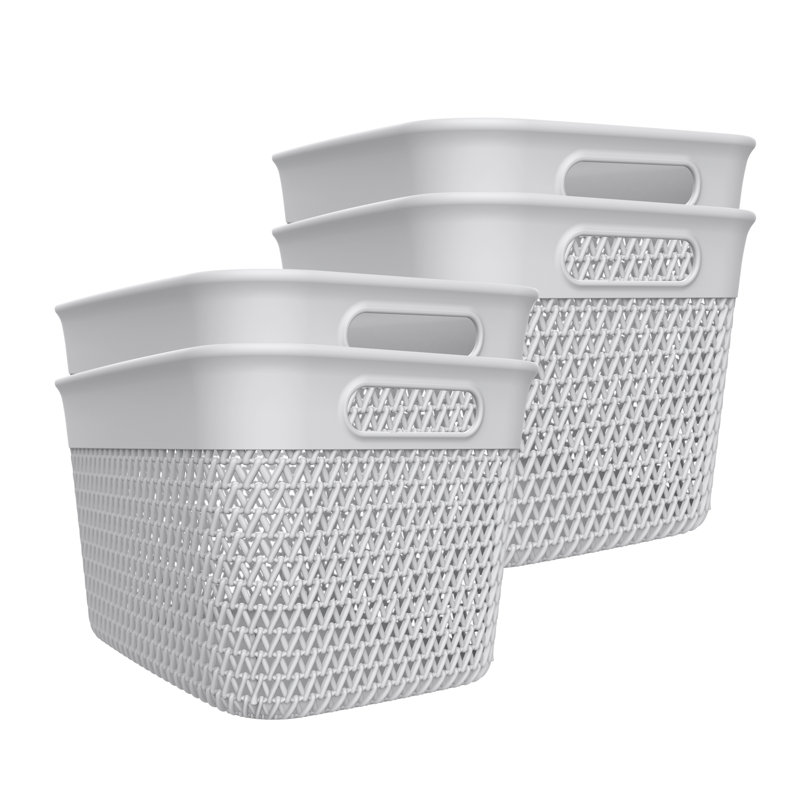 16 Qt Decorative Storage Basket, Large Home Organizer, 4 Pack, White