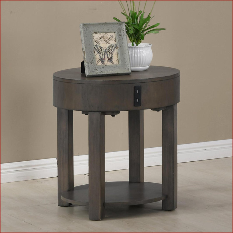 Table basse compacte en MDF de 20 po brun clair compacte avec chargement USB et tablettes rondes supérieures / inférieures